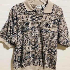 Alexxus Vintage Grandpa Black/Tan Print Polo Shirt Men's XL